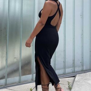Dynamite Midi Deep V Crossed Back Dress